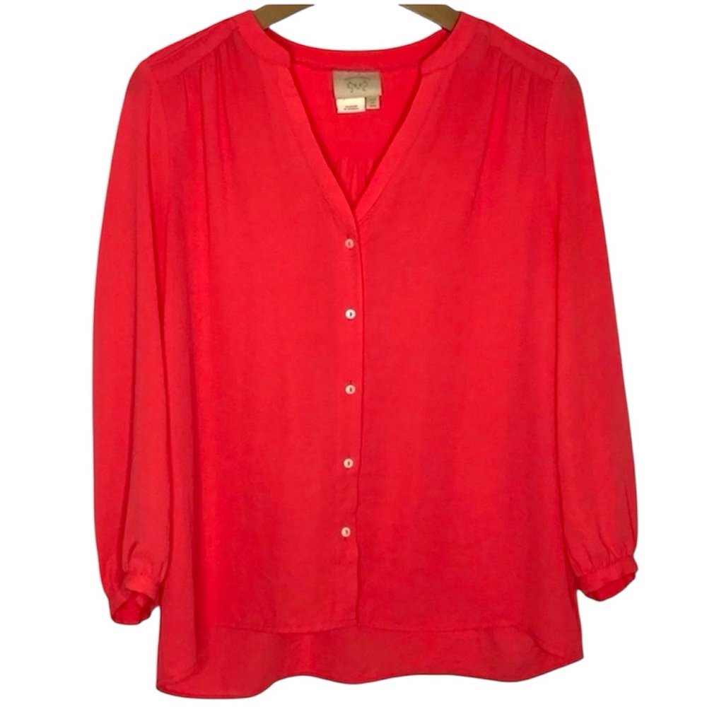 Anthropologie Vanessa Virginia Button Front Blouse Pink Magenta Size 6